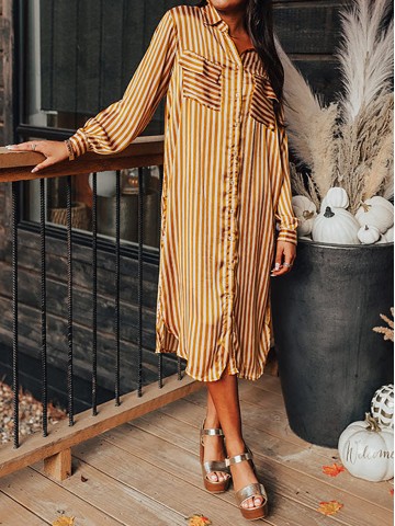 Women's Striped Pocket Shirt Dress