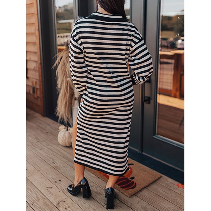 Women's Tweed Striped Knit Long Dress