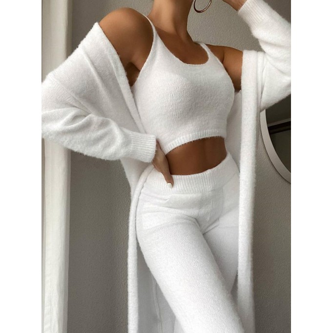 Women's Vest Trousers Knit Cardigan Three Piece Set