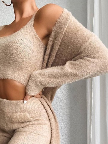 Women's Vest Trousers Knit Cardigan Three Piece Set